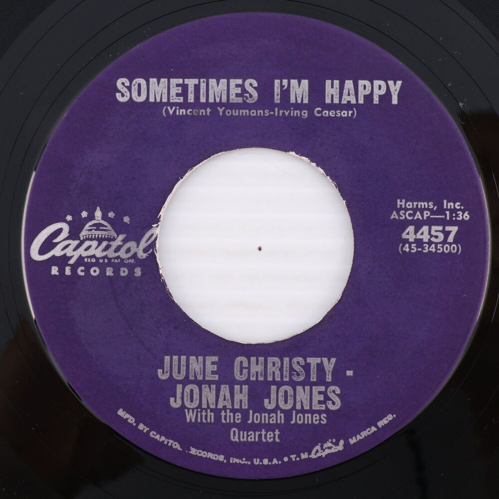 June Christy - Jonah Jones - Sometimes I'm Happy / Tommy 45 rpm Record 4457